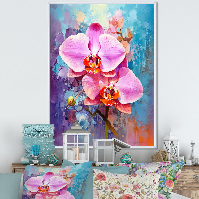 Orchidées bleues abstraites Euphoria, Cadre flottant blanc, H 40 po x l 30 po x P 1,5 po