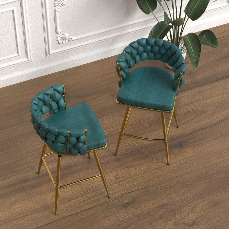 Ensemble de 2 tabourets de bar en suède tissé, Bleu