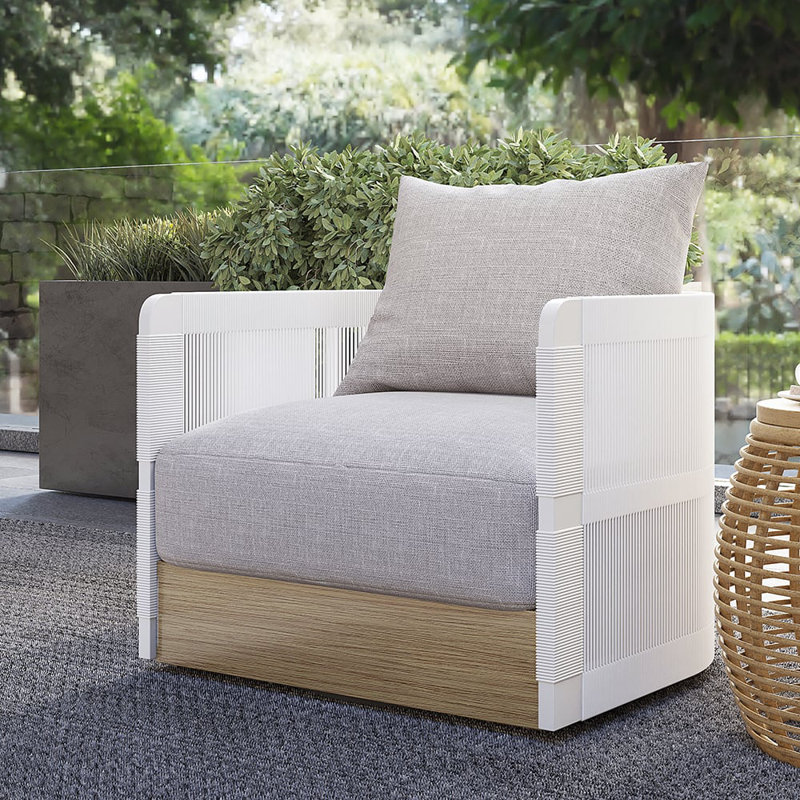 Fauteuil pivotant en aluminium et acacia Kielah, Blanc