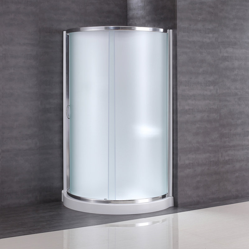 OVE Decors Breeze Framed Round Shower Kit w/ Frosted Glass, Base, Wall in Chrome Finish, 76" H x 34" W x 34 D