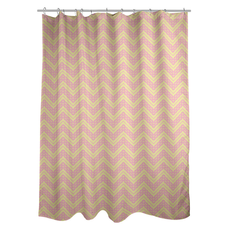 Rideau de douche simple à chevrons à la main classic, Jaune / Rose