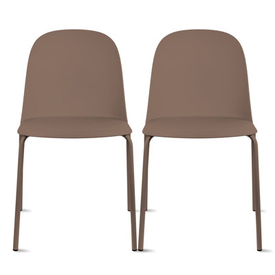 Walthall Stackable Dining Chairs - Set of 2 Modern Plastic Chairs with Sturdy Iron Legs - Space-Saving Side Chairs for Kitchen & Dining Room, Brown