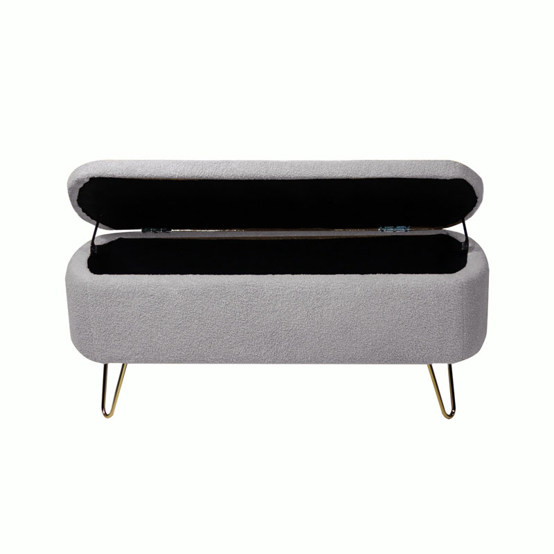 Cassiopia Modern Upholstered Storage Ottoman Bench with Faux Fur, Entryway Bench with Hidden Storage, Gray Faux Fur