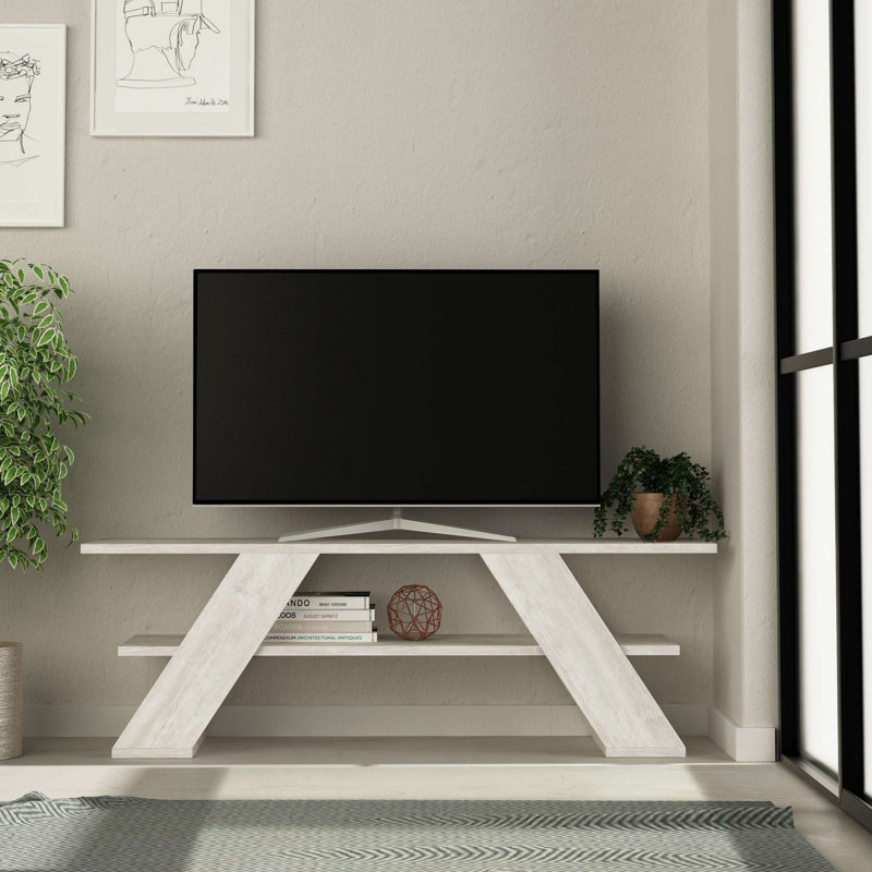 Meuble télé moderne, blanc antique, 47,2 po x 15,7 po x 15,8 po | 100% panneau de particules enduit de mélamine, épaisseur: 0,7 pouce | Capacité de charge de 33 lb | Design élégant pour le salon et les espaces de divertissement, élégant et fonctionnel
