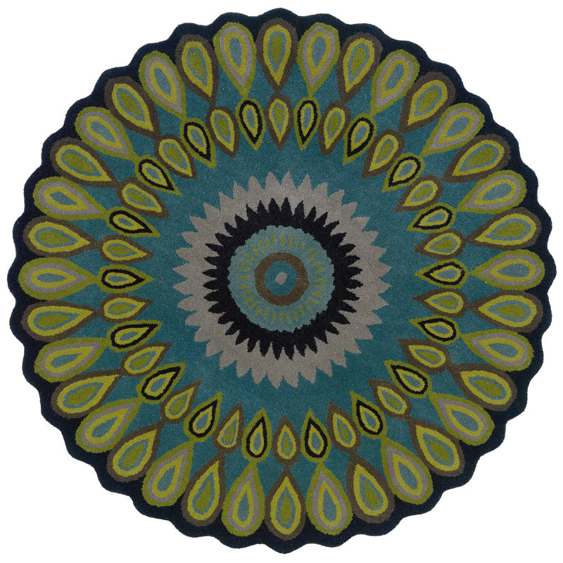 Tapis géométrique touffeté à la main Ebright, Rond 3 pi