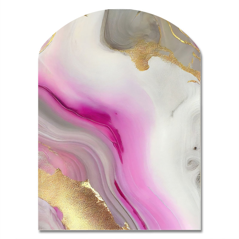 Hartzog - Impressions sur métal en arche de marbre, art mural asymétrique en métal rose, H 34 po x l 25 po