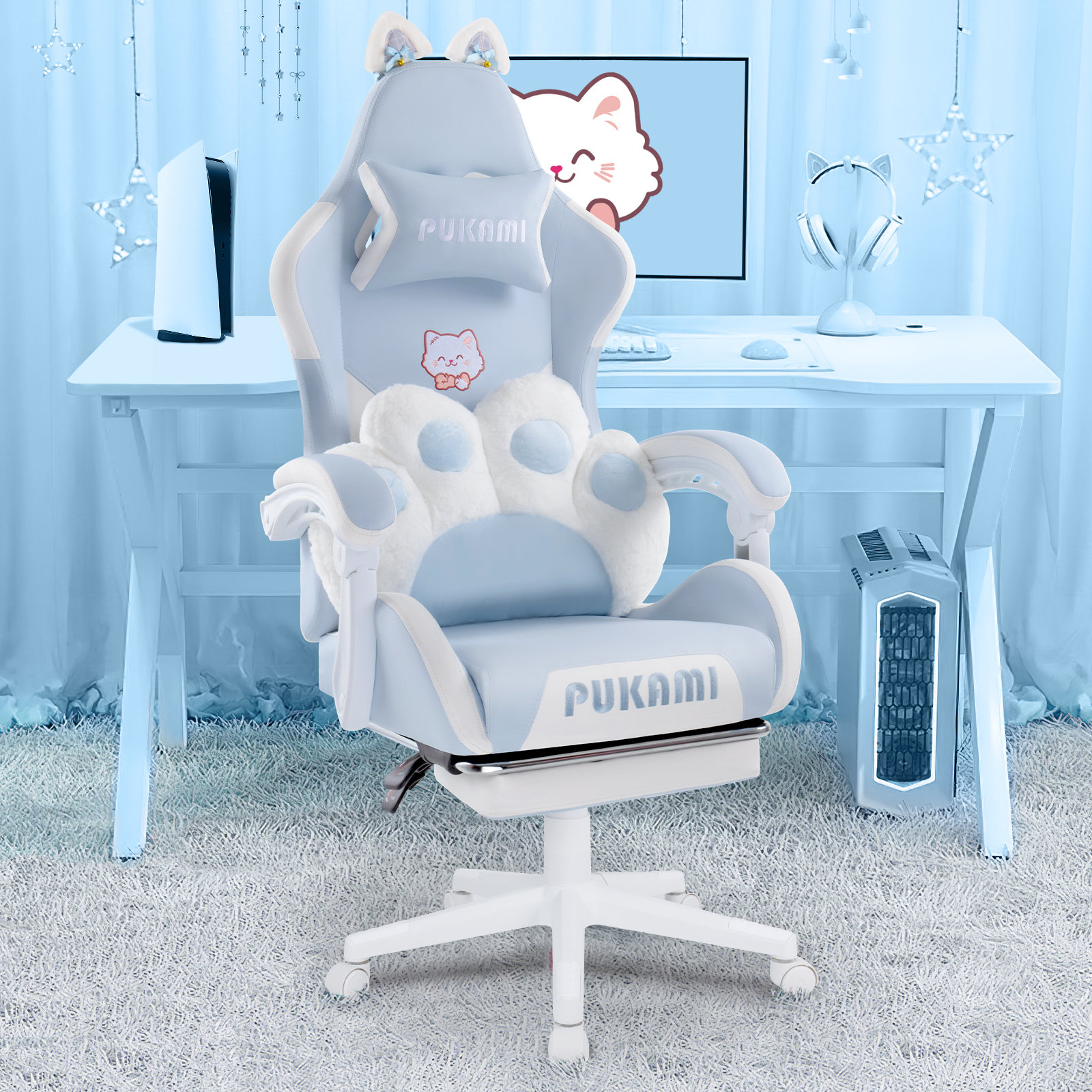 Ivy Bronx Gaming Chair With Cat Ears And Cat Paw Cushion Pillow