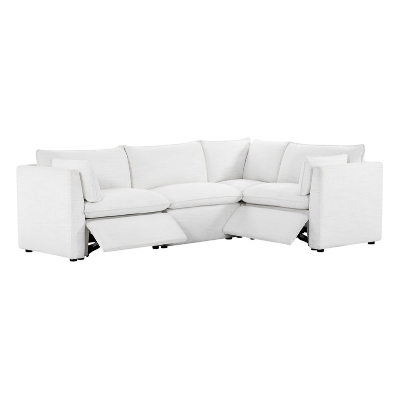 4PC Super Wide Modular Power Sectional-White, White Polyester