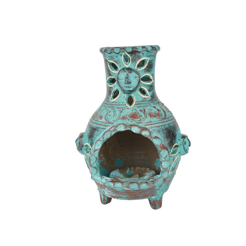 11'' H Stone Tabletop Lantern, Turquoise