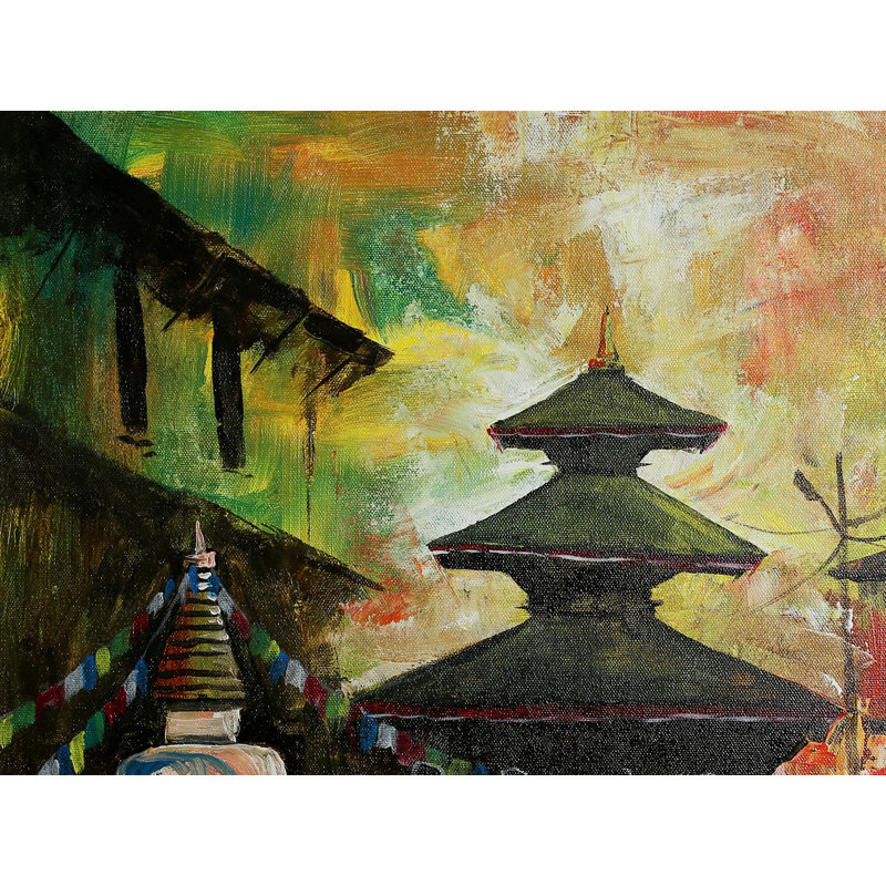 Le temple du Népal | Peinture à l'huile sur toile