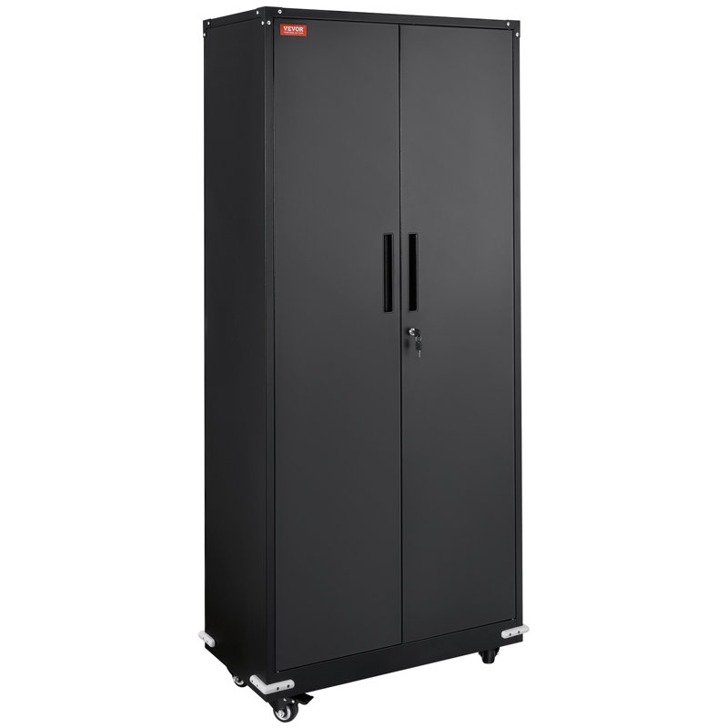 Black Steel Office Cabinet with Adjustable Shelving and Lock