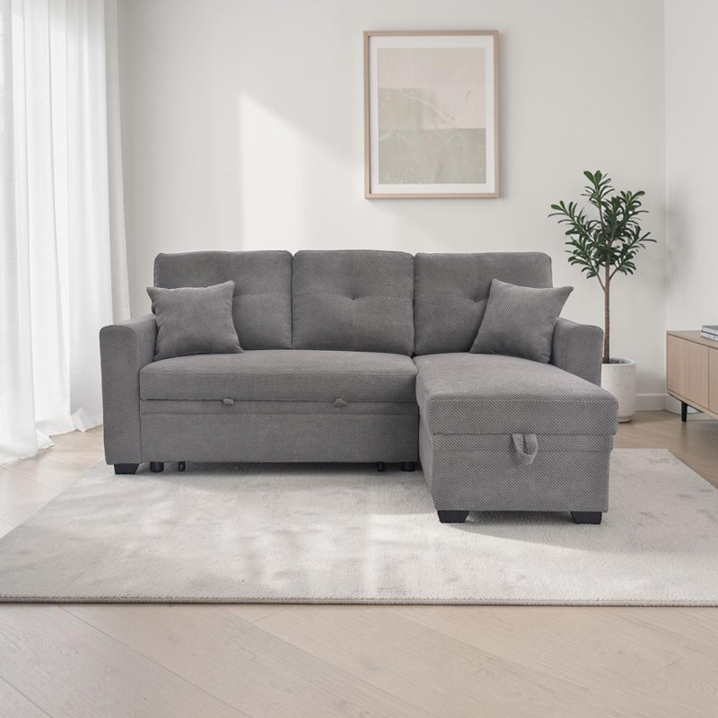 Canapé-lit modulaire en L 71 po avec lit escamotable, méridienne réversible avec rangement, pour le salon, Light Grey