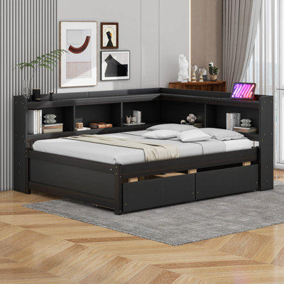 Full Size L-Shaped Daybed With Bookcases And 2 Drawers by Cosmic