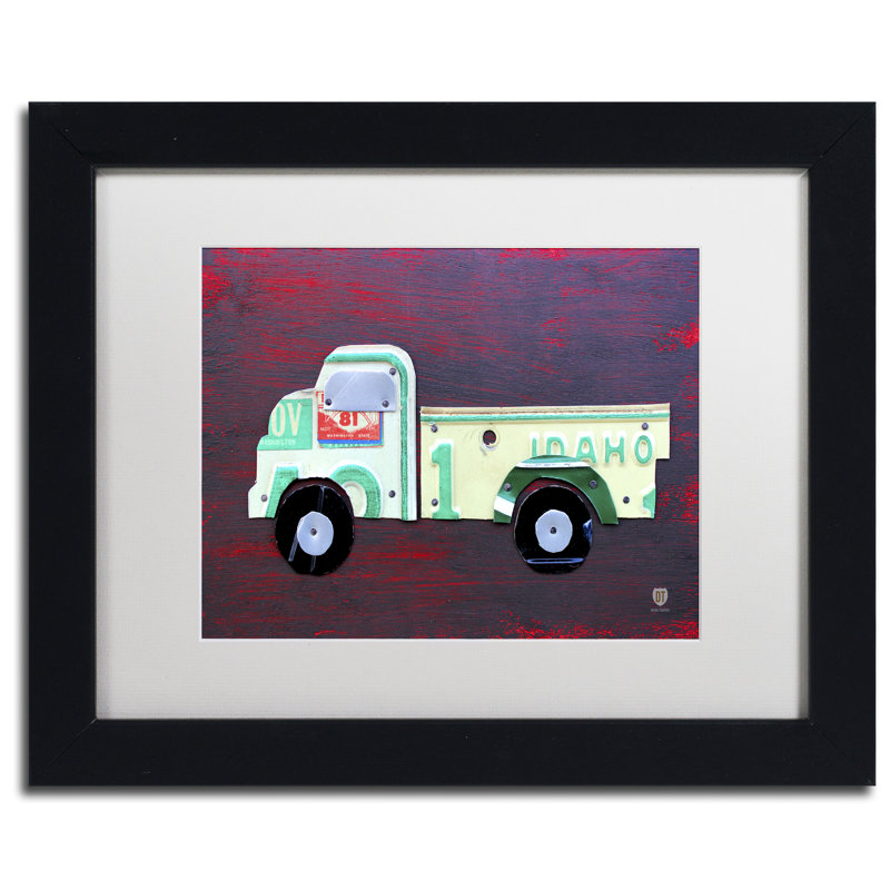 « pickup truck », art encadré, H 11 po x l 14 po x P 0,5 po, Blanc