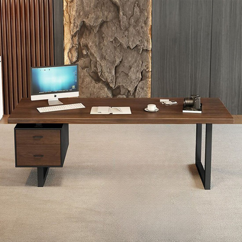 Bureau double caisson rectangulaire en bois massif avec tiroirs, 29.53" H x 55.12" W x 27.56" D