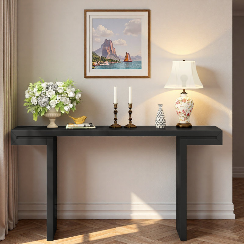 Console avec lignes géométriques et pieds réglables, Noir