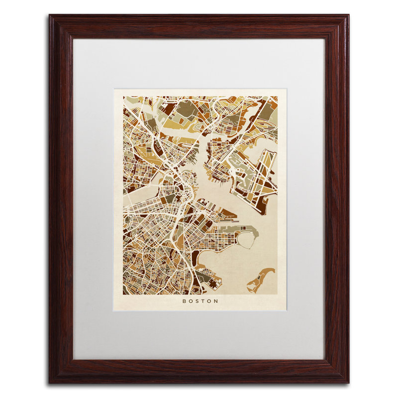 « boston ma street map 2 », impression encadrée, H 20 po x l 16 po x P 0,5 po