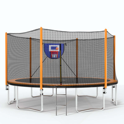 Trampoline with Basketball Hoop Inflator and Ladder(Outer Safety Enclosure)-A+B