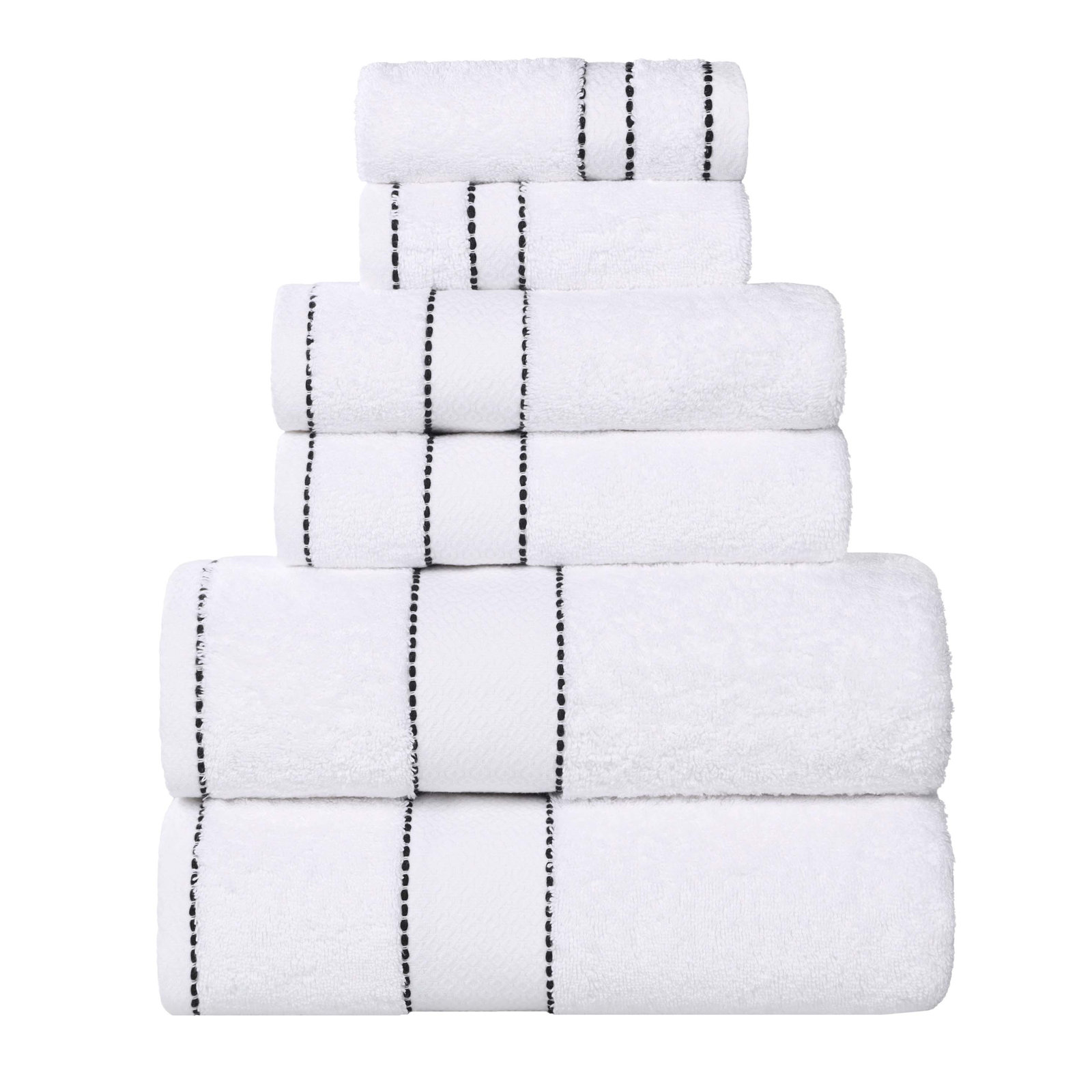 Niles 6-Piece Giza Cotton Towel Set, White/Black