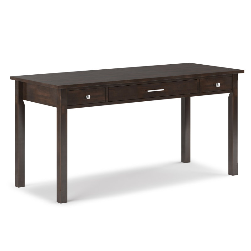 Bureau d'écriture contemporain en bois massif l 60 po Avalon avec 2 tiroirs et plateau à clavier rabattable, Brun tabac