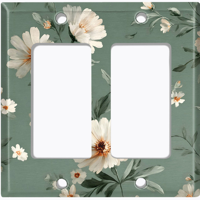 Couvercle de plaque d'interrupteur en métal; Rectangle 2 bandes US standard - marguerite florale, Prise double # 9