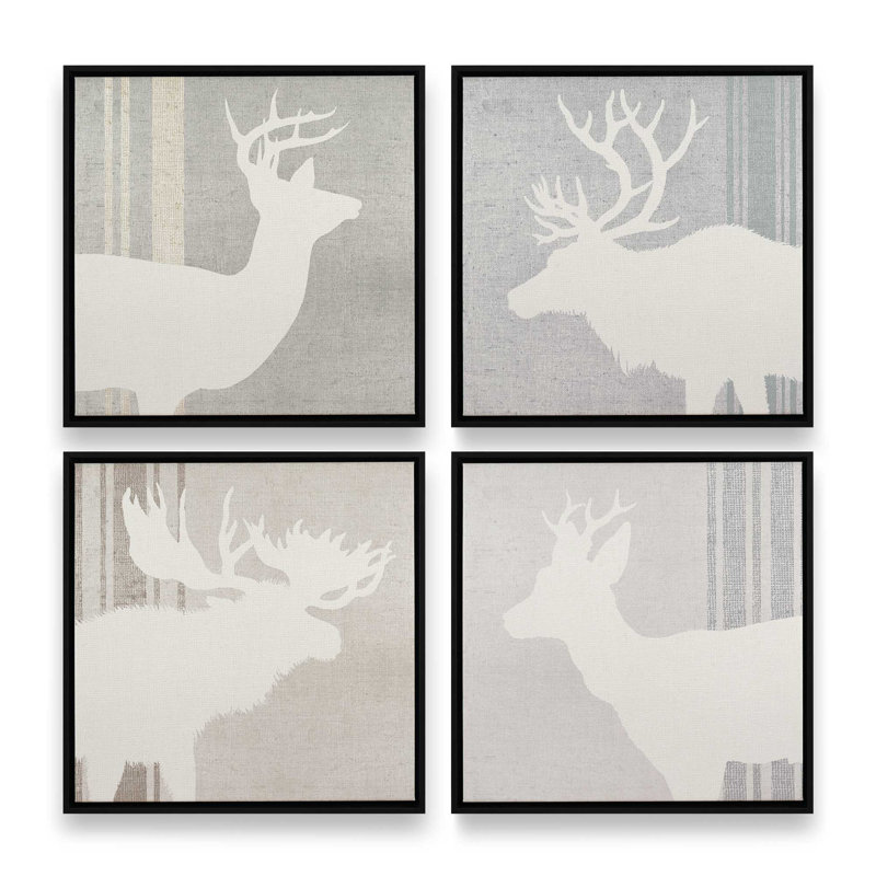 Ensemble de 4 silhouettes de bois de cerf, H 13 po x l 52 po, Cadre flottant noir satiné
