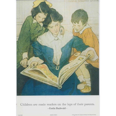 " Mother and Children Reading with Quote by Emilie Buchwald " Graphic Art Print