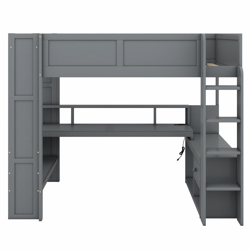 Jaylein Kids Loft Bed with Drawers, Full