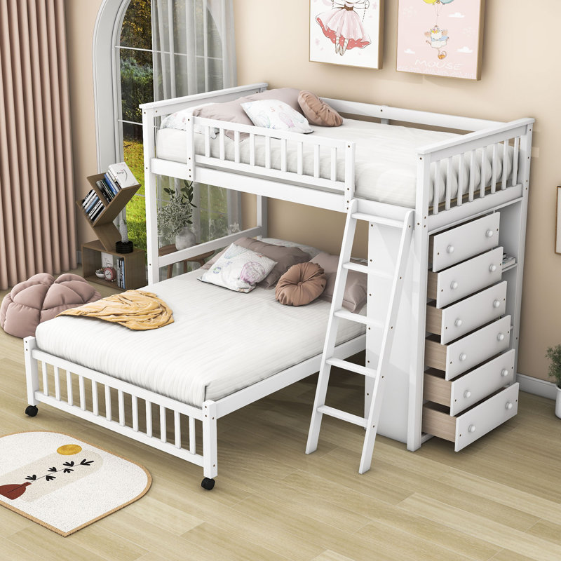 Eilerich Kids Twin Over Full Bunk Bed with Drawers, White