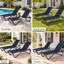 Méridienne d'extérieur Kozyard, structure entièrement en aluminium et tissu textilène, méridienne inclinable réglable entièrement plate pour la piscine, le bain de soleil et la cour arrière, bleu marine, 2 chaises + table-1031999643