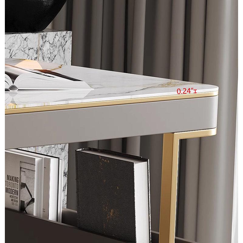 Bureau de luxe à plaque en pierre avec armoire de rangement intégrée, H 29,53 po x l 62,99 po x P 27,56 po