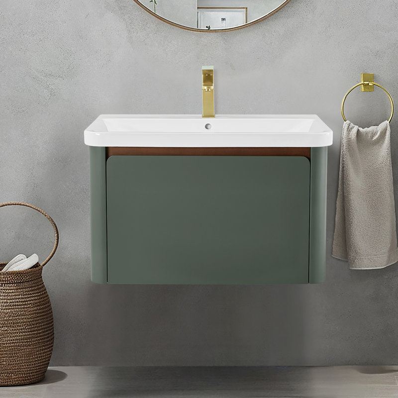 Barkley 30" Floating & Wall-Mounted Single Bathroom Vanity In Vintage Green With Ceramic Integrated Sink And Countertop