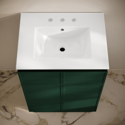 Meuble-lavabo autoportant 24 po St. Tropez en chêne vert avec comptoir à 3 trous