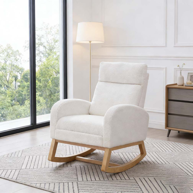 Chaise berçante en tissu Teddy, Repose-pieds blanc