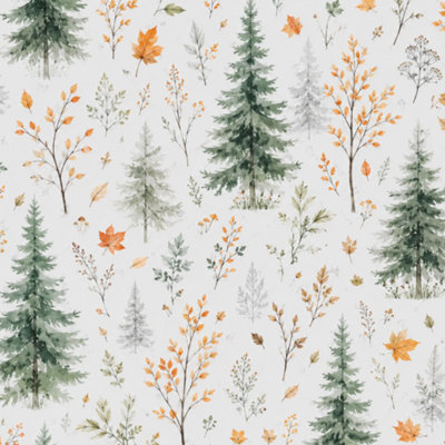 Papier peint auto-adhésif Misty Forest Landscape Tall Pine Trees Autumn Foliage