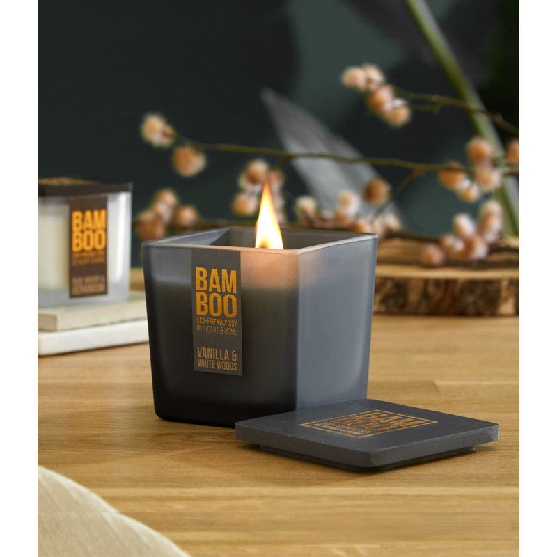 Bamboo Everyday Vanilla Scented Jar Candle with Glass Holder - Vanilla & White Woods, 573 Jar, 8.10" x 6.50" Jar