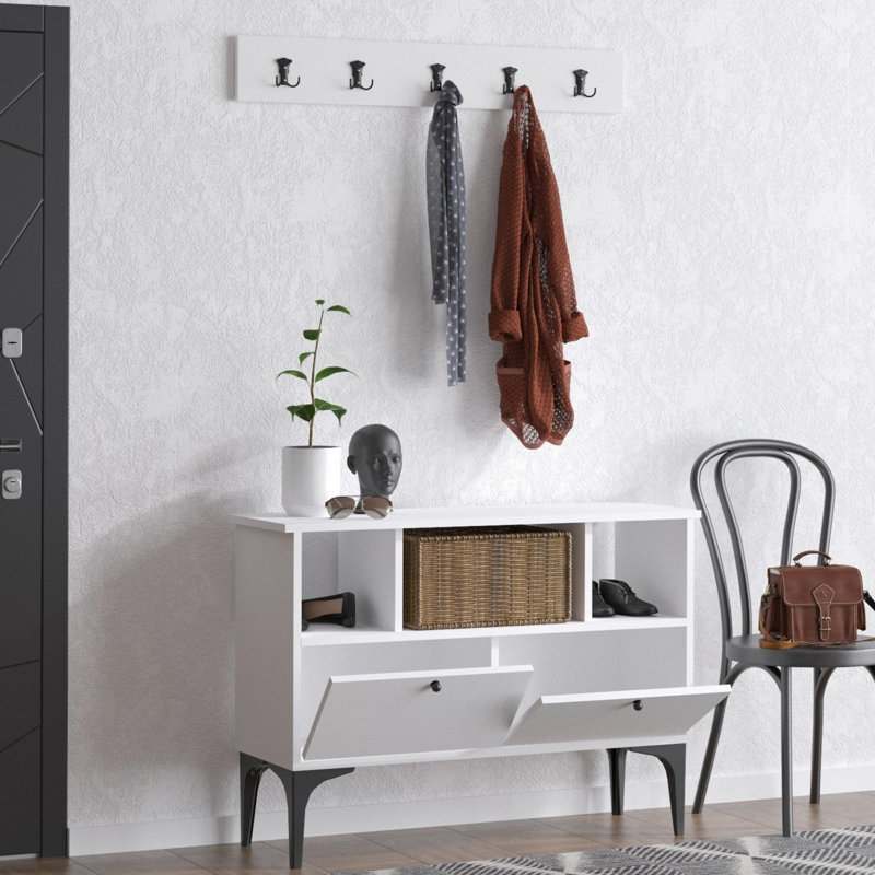 Baneen 8 Pair Shoe Storage Cabinet, White/Black