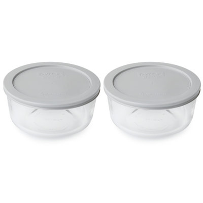 Pyrex (2) 7201 4 Cup Glass Bowls & (2) 7201-PC Lids