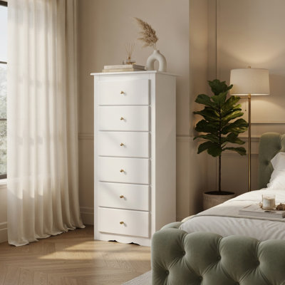6-Drawer MDF Dresser Chest with Smooth Metal Glides & Safety Stops, Compact Bedroom Storage Cabinet, White
