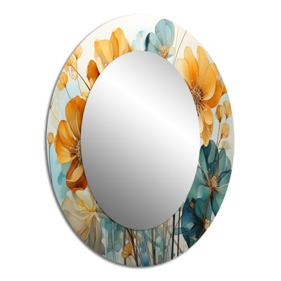Teal Orange Botanical Fragments I - Miroir mural ovale moderne