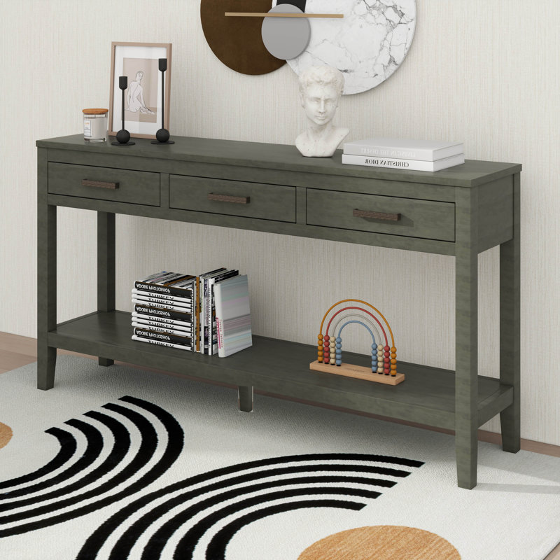 Console d'entrée avec rangement, 3 tiroirs, Gris