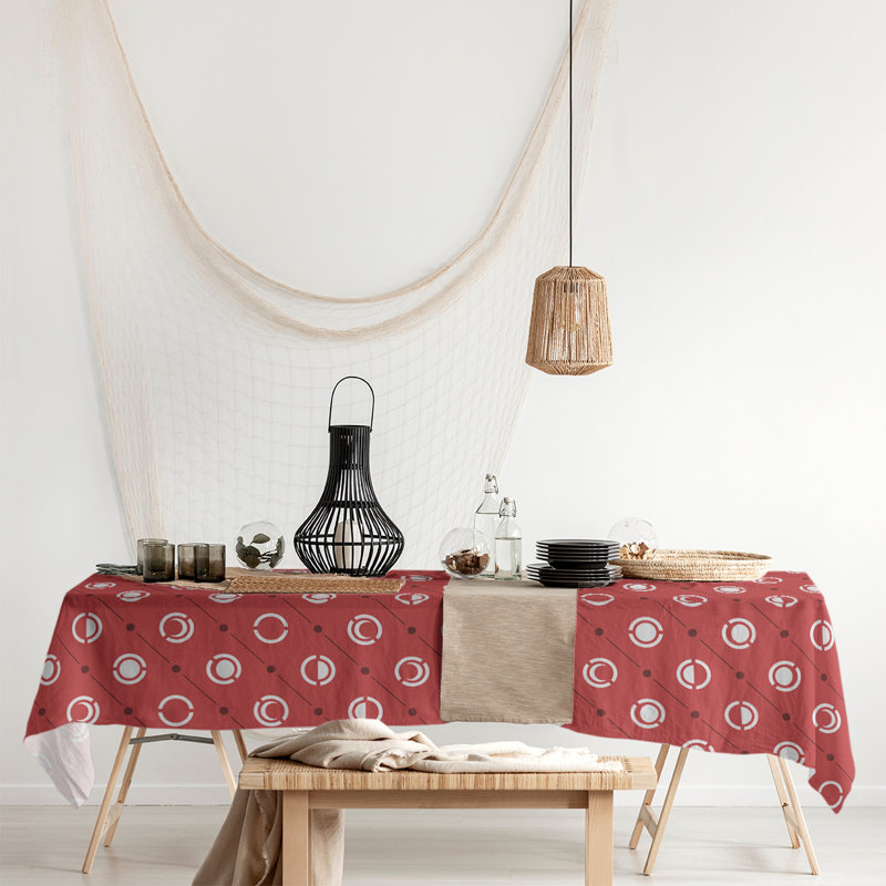 Classic Moon Phases Tablecloth, Red/Black