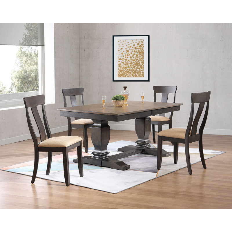  5-Piece Solid Wood Rectangle Extendable Dining Set In Cream & Brown With Gear Driven 18" Takeout Leaf (seats 4-6 people)