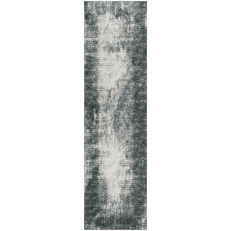 Tapis noir abstrait tissé à la machine, Tapis de couloir 2 pi 3 po x 7 pi 6 po