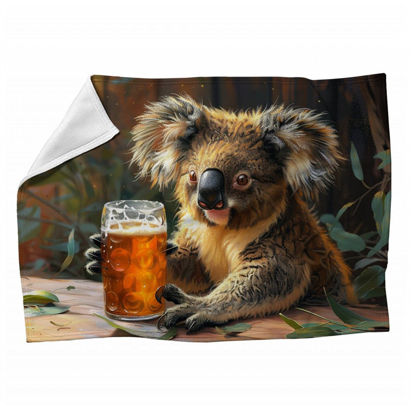 Koala With Beer Machine Printed Throw Blanket, Queen