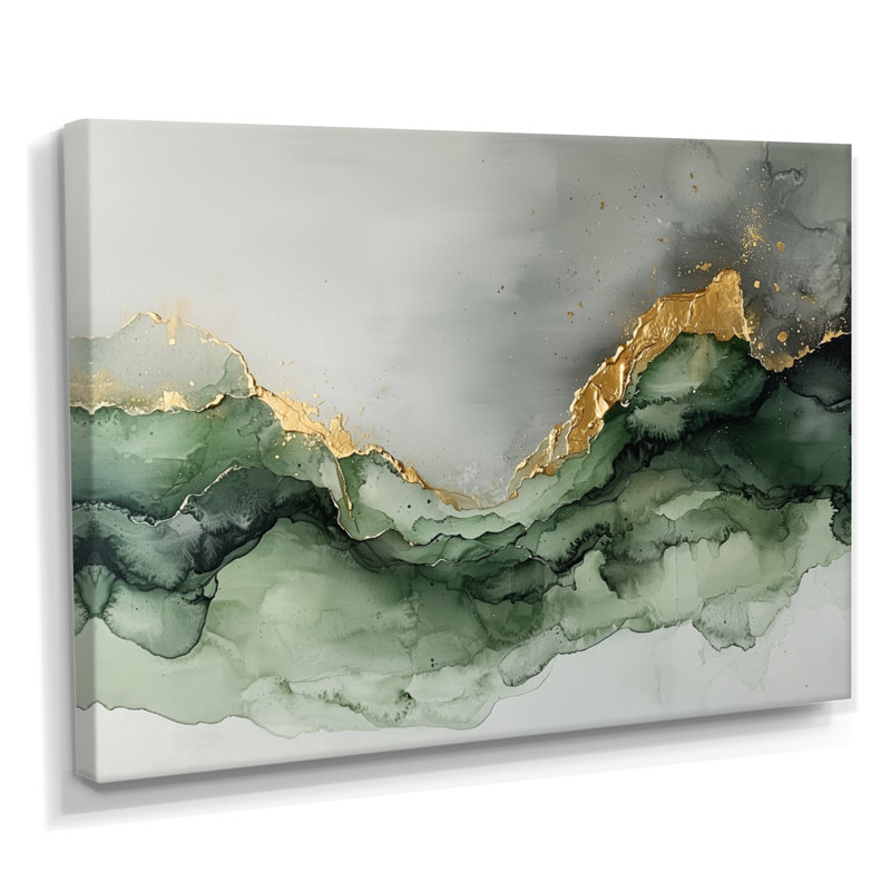 Éthérique éthéré de marbre Calacatta II émeraude - peinture abstraite, art mural, H 16 po x l 32 po, Toile tendue