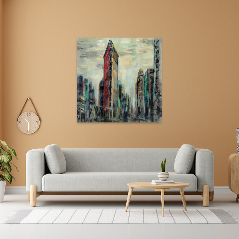 Contemporain Manhattan Flatiron Building avec art abstrait beige, H 48 po x l 48 po