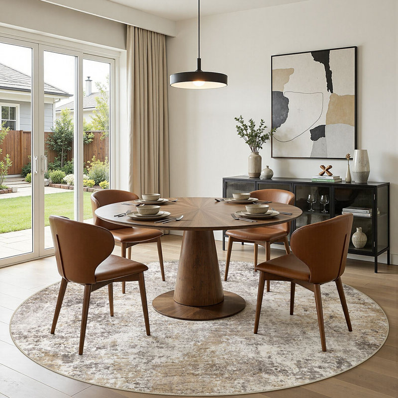 Abstract Modern Boho Area Rug Non-Shedding Low-Pile Carpet for Living Room, Bedroom, or Office, Round 8'
