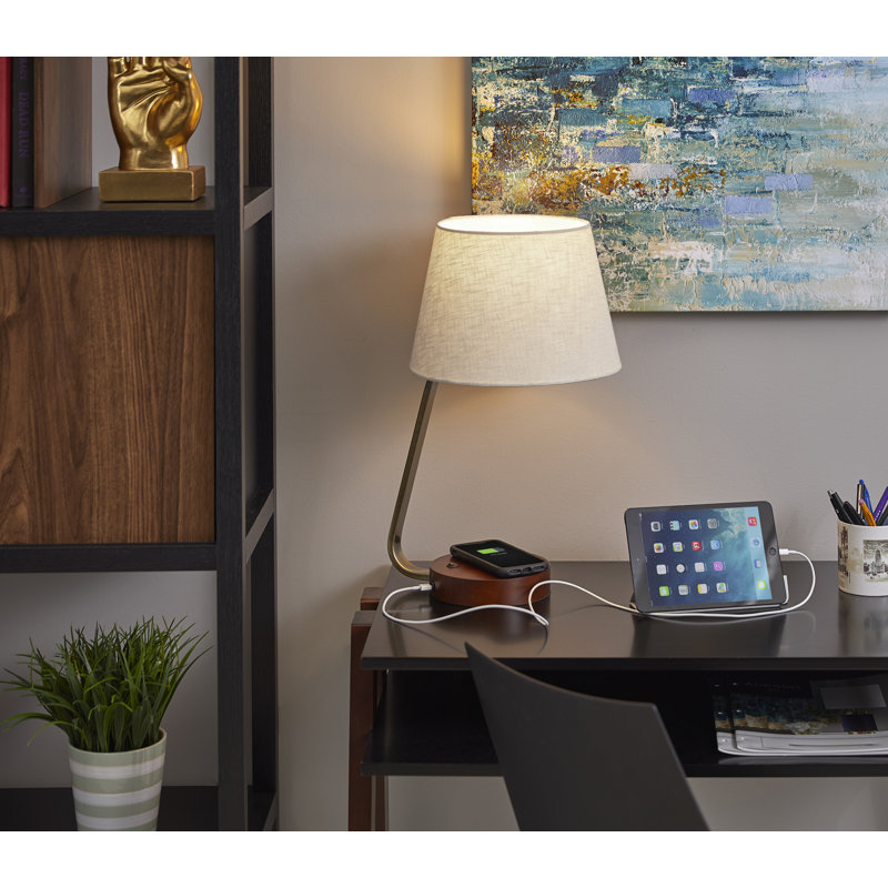 Ahana Solid Wood USB Arched and Desk, Brass, Beige