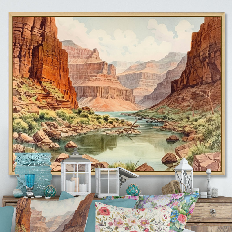 Paysage de canyon sur toile, H 24 po x l 32 po x P 1 po, Cadre naturel flottant